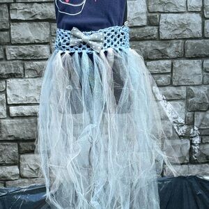 Blue and White Tulle Skirt with Bow